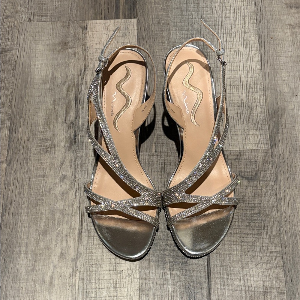 Women’s Silver Strappy Sandals, worn once